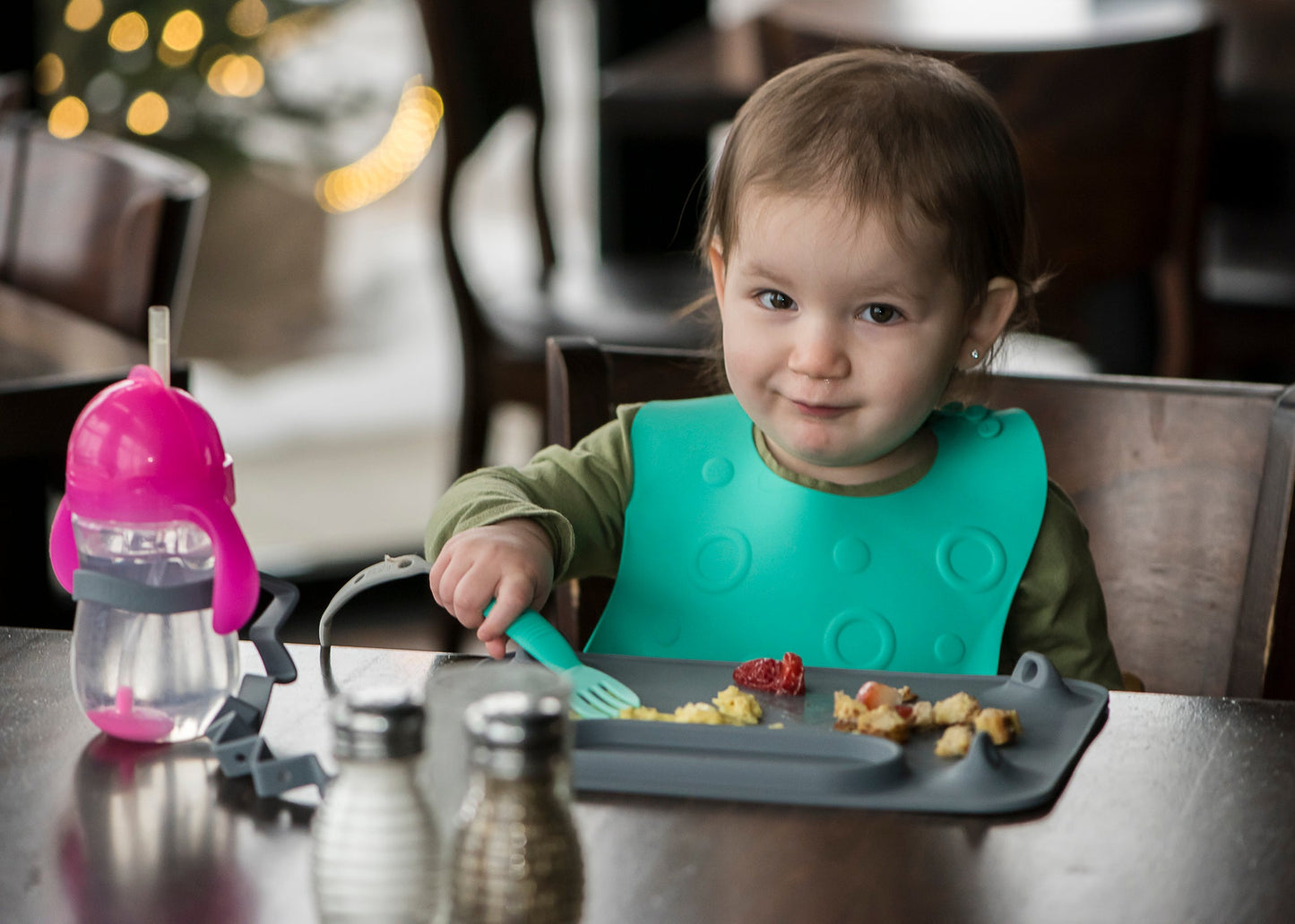 Busy Baby Bungee Bib & Utensils | Deluxe, No-Drop, On-The-Go, BLW Feeding System