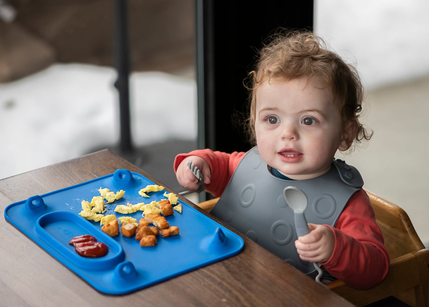 Busy Baby Bungee Bib & Utensils | Deluxe, No-Drop, On-The-Go, BLW Feeding System